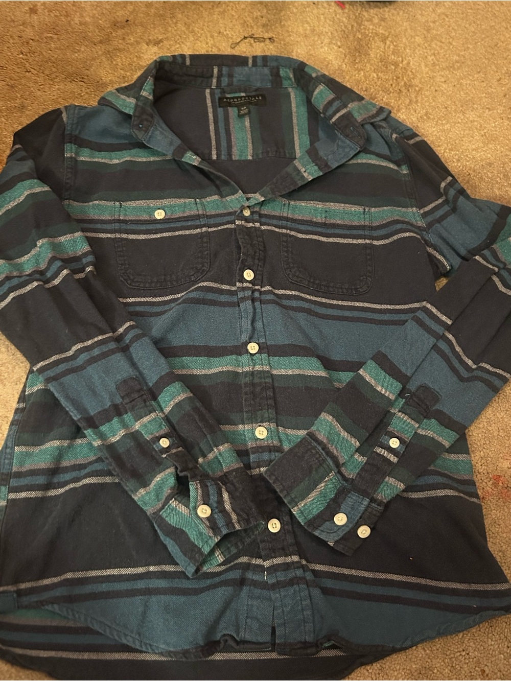 Aeropostale Men's Teal & Navy Striped Button-Down Shirt